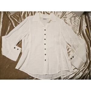Habitat Womens M Crinkle Shimmering White Button Front Academia Art to Wear Prep